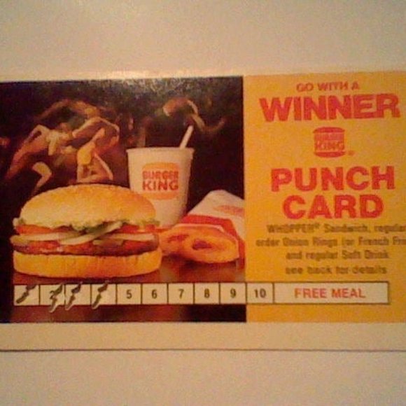 Burger King Other Vintage 976 Burger King Punch Card Free Meal Card